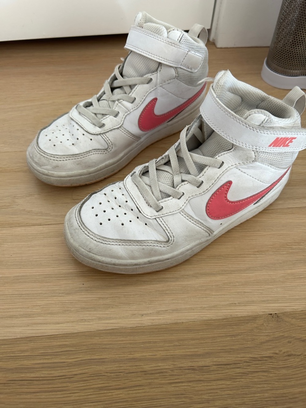 Nike Kids White High-Top Sneakers with Pink Swoosh Accent